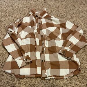 Women’s Brown and White Buffalo Check Button-Up Shirt